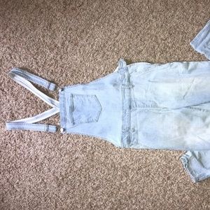 light-wash jean overalls